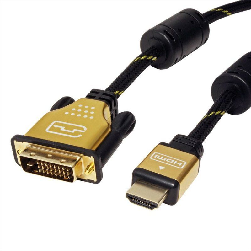 ROLINE 11.04.5896 câble vidéo et adaptateur 1,5 m HDMI Type A (Standard) DVI-D Noir, Or