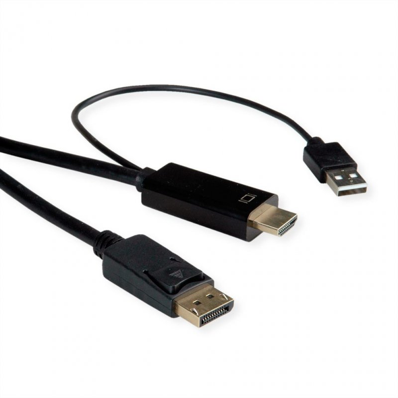 ROLINE 11.04.5991 câble vidéo et adaptateur 1 m HDMI USB DisplayPort Noir