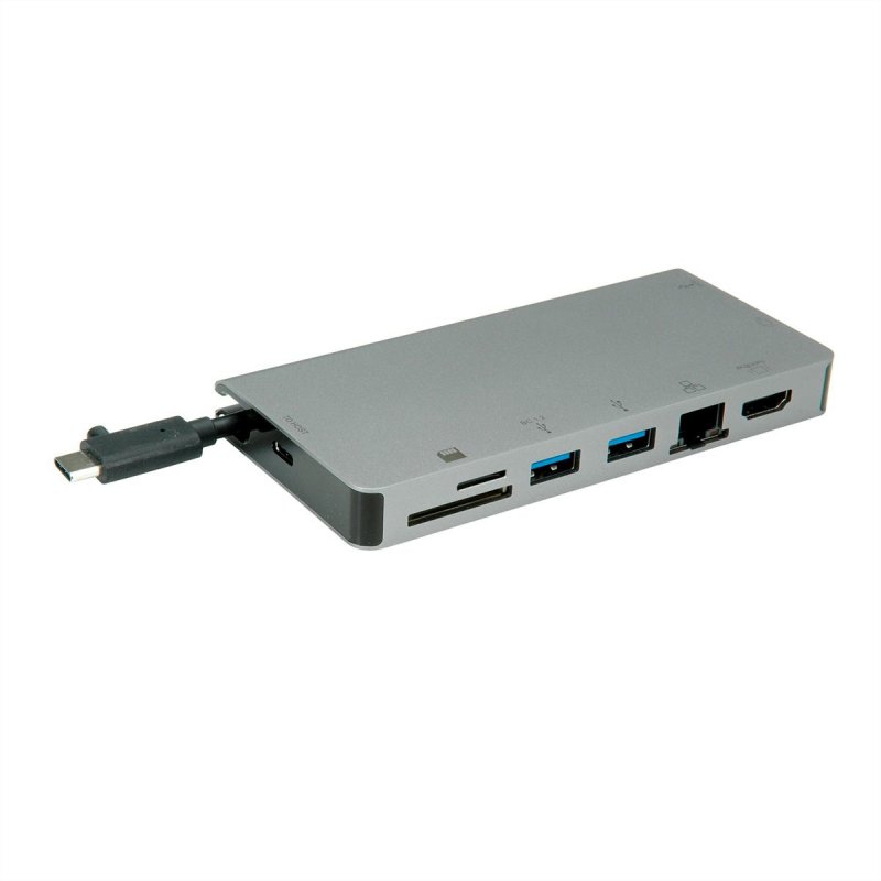 ROLINE Stat. d'accueil Type C, 4K HDMI, VGA, 2x A, 1x LAN, 1x PD, 1x SD