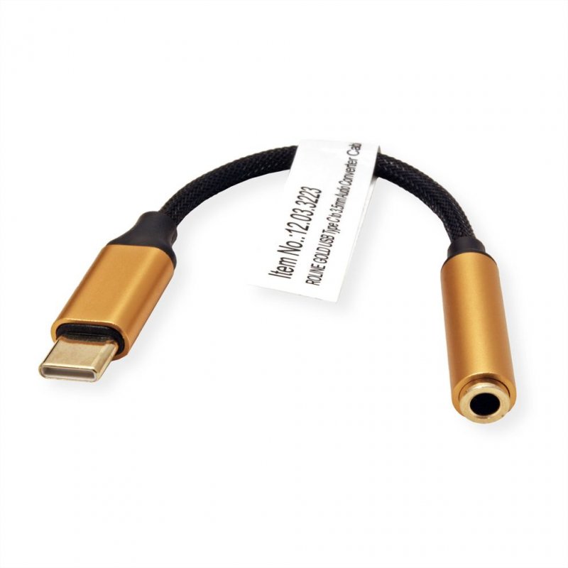 ROLINE 12.03.3223 mobile phone cable Black, Gold 0.13 m USB C 3.5mm
