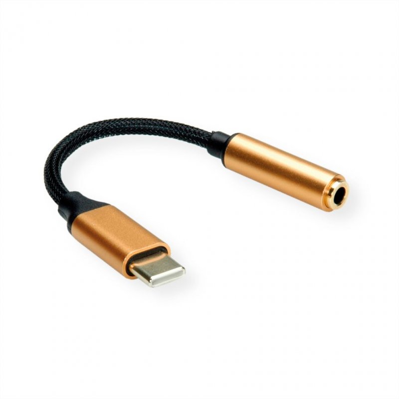 ROLINE 12.03.3223 mobile phone cable Black, Gold 0.13 m USB C 3.5mm