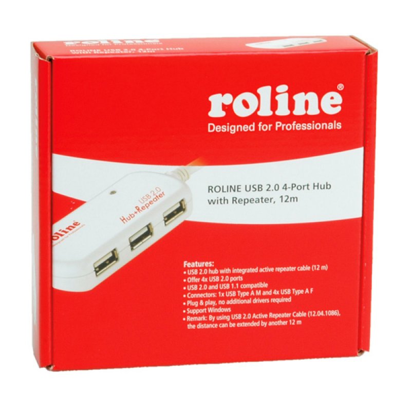 ROLINE USB 2.0 Hub, 4 Ports, with Repeater 12 m