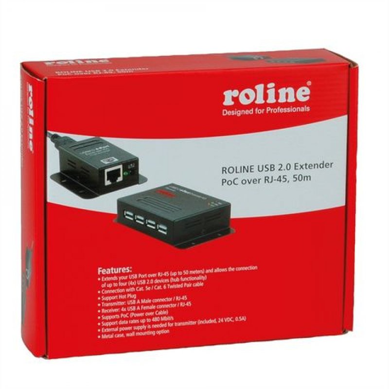 ROLINE Rall. USB2.0 via TP, PoC, 4x, 50m