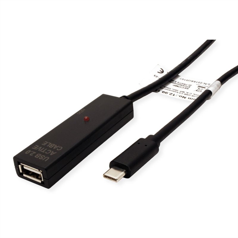 Value 12.99.1113 câble USB 15 m USB 2.0 USB C USB A Noir