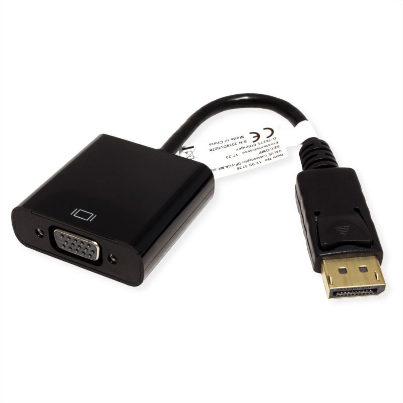 Value 12.99.3136 câble vidéo et adaptateur 0,2 m VGA (D-Sub) DisplayPort Noir