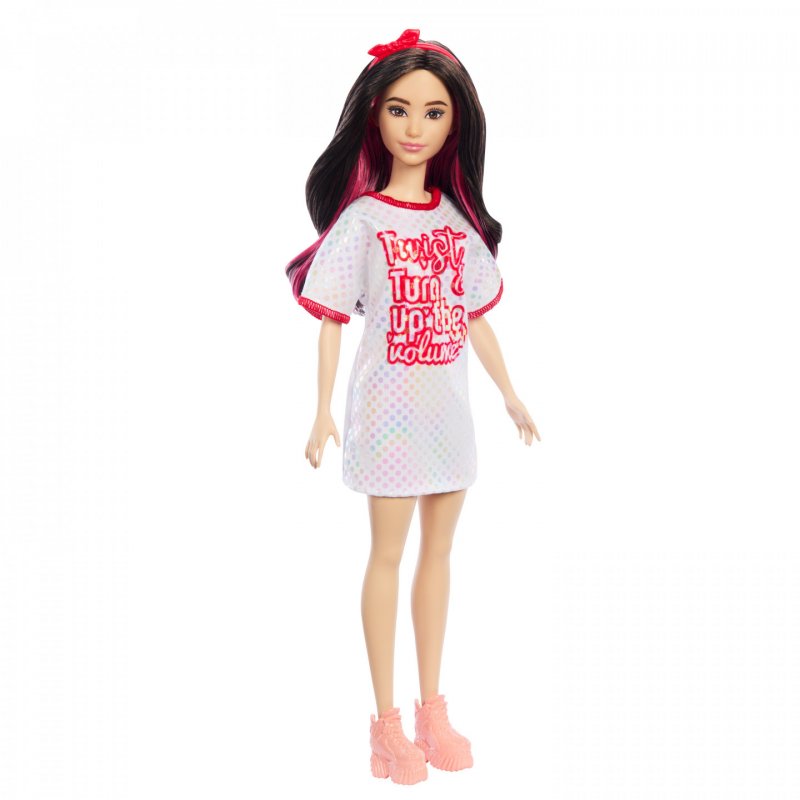 Barbie Fashionistas-Puppe mit weißem T-Shirt-Kleid