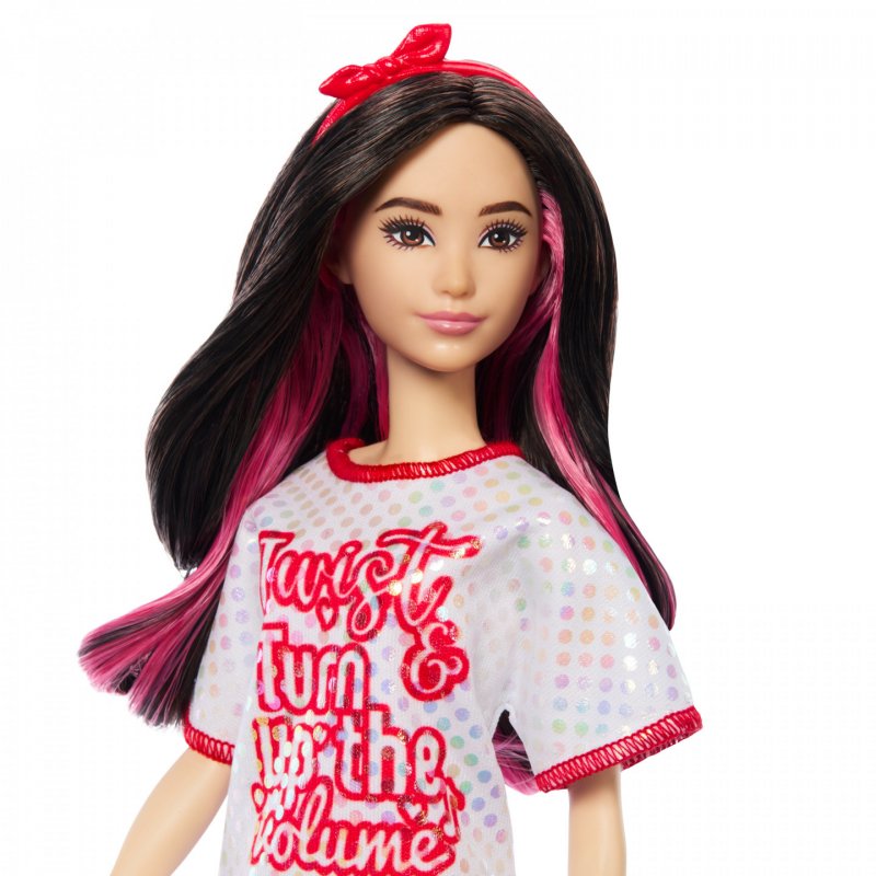 Barbie Fashionistas-Puppe mit weißem T-Shirt-Kleid