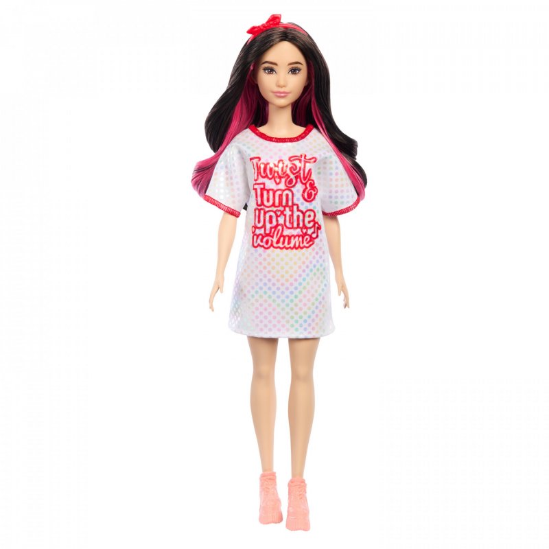 Barbie Fashionistas-Puppe mit weißem T-Shirt-Kleid