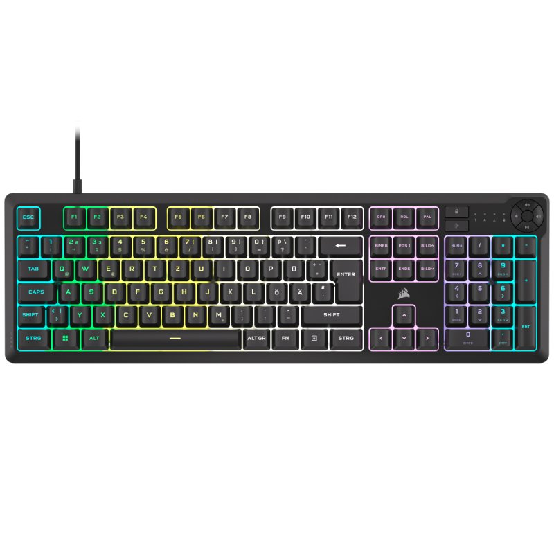 Corsair K55 Core RGB Gaming-Tastatur schwarz - Membran-Gaming-Tastatur mit 10-Zonen-RGB-Beleuchtung und 4 dedizierten