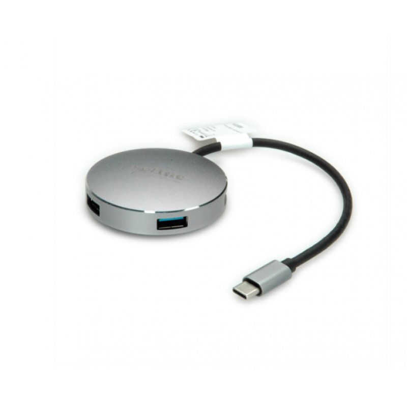 ROLINE 14.02.5036 interface hub USB 3.2 Gen 1 (3.1 Gen 1) Type-C 5000 Mbit/s Black, Stainless steel