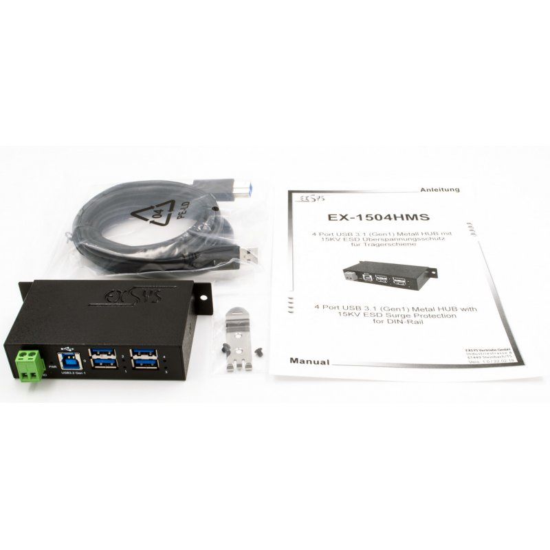 EXSYS EX-1504HMS interface hub USB 3.2 Gen 1 (3.1 Gen 1) Type-B 5000 Mbit/s Black