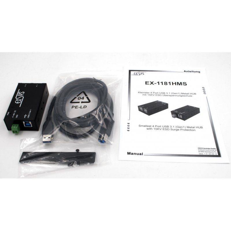 EXSYS EX-1181HMS hub & concentrateur USB 3.2 Gen 1 (3.1 Gen 1) Type-B 5000 Mbit/s Noir