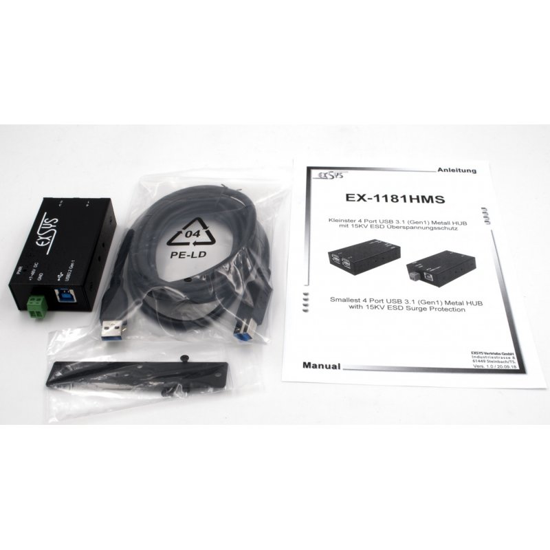 EXSYS EX-1181HMS interface hub USB 3.2 Gen 1 (3.1 Gen 1) Type-B 5000 Mbit/s Black