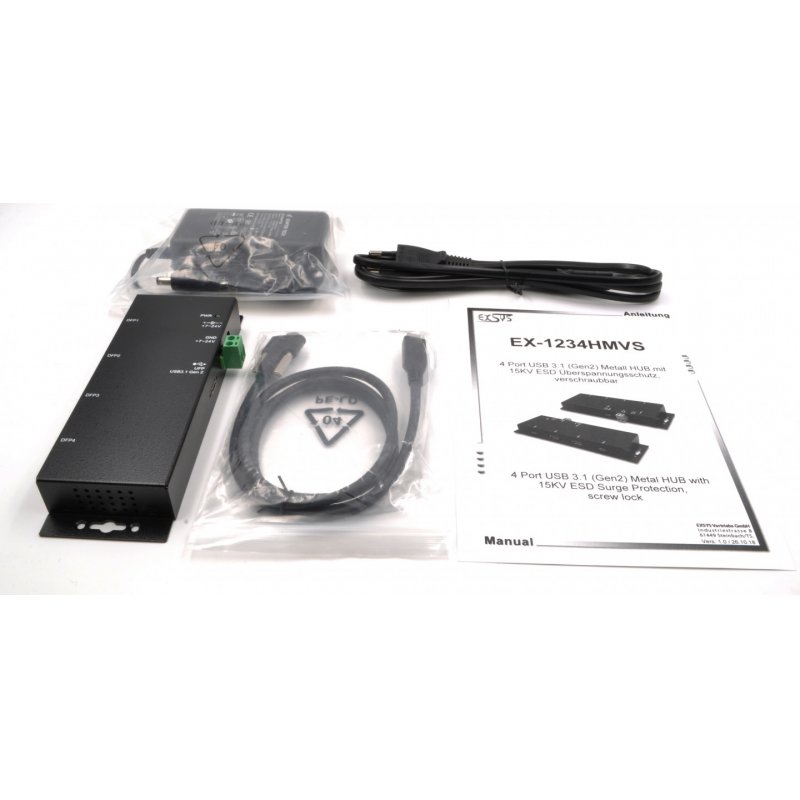 EXSYS EX-1234HMVS hub & concentrateur USB 3.2 Gen 1 (3.1 Gen 1) Type-C 5000 Mbit/s Noir