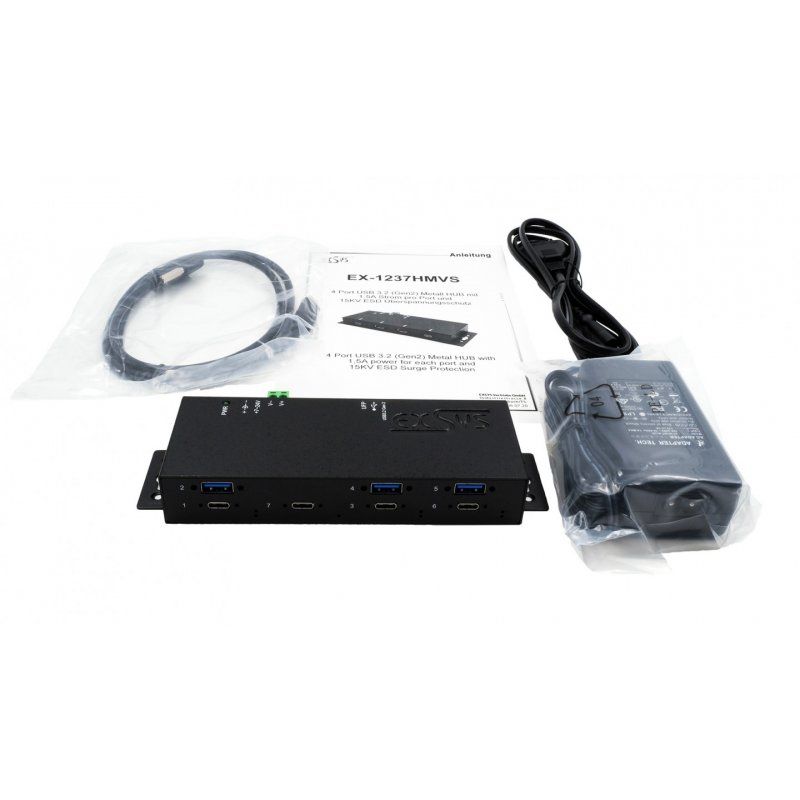 EXSYS EX-1237HMVS hub & concentrateur USB 3.2 Gen 1 (3.1 Gen 1) Type-C 5000 Mbit/s Noir