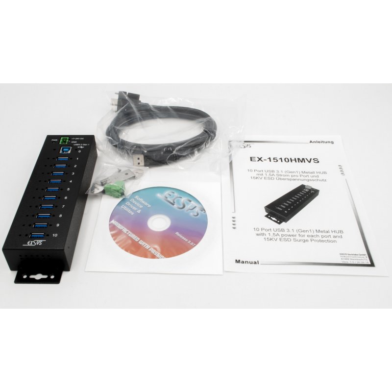 EXSYS EX-1510HMVS hub & concentrateur USB 3.2 Gen 1 (3.1 Gen 1) Type-B 5000 Mbit/s Noir