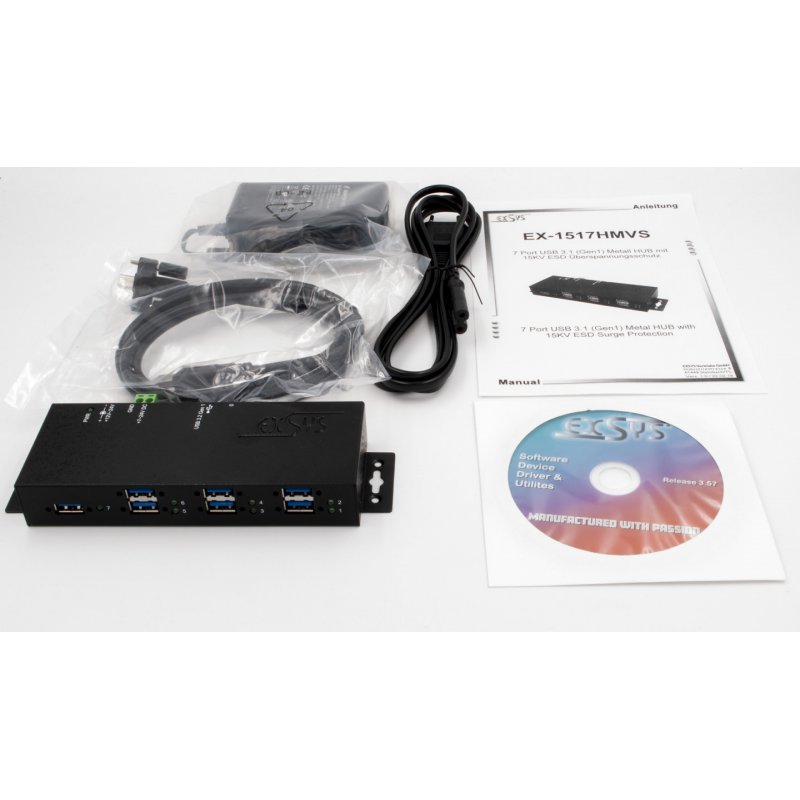 EXSYS EX-1517HMVS interface hub 5000 Mbit/s Black