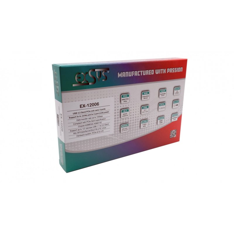 EX-12006 Carte PCIe 5x USB 3.2 Gen2 3xA, 2xC, Asmedia ASM 3142