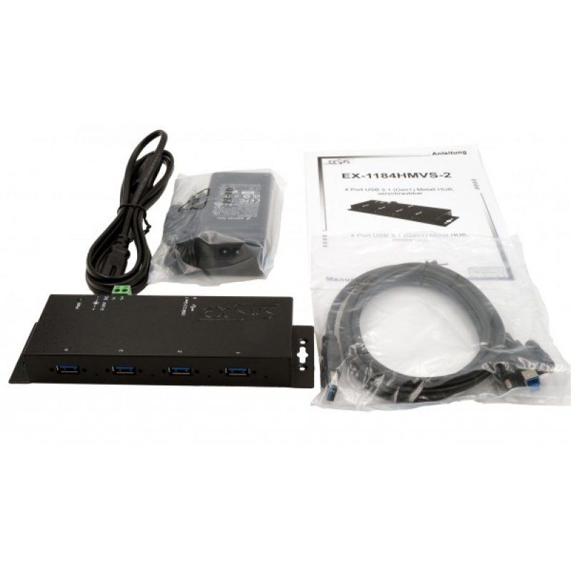 EXSYS EX-1184HMVS-2 interface hub USB 3.2 Gen 1 (3.1 Gen 1) Type-A 5000 Mbit/s Black
