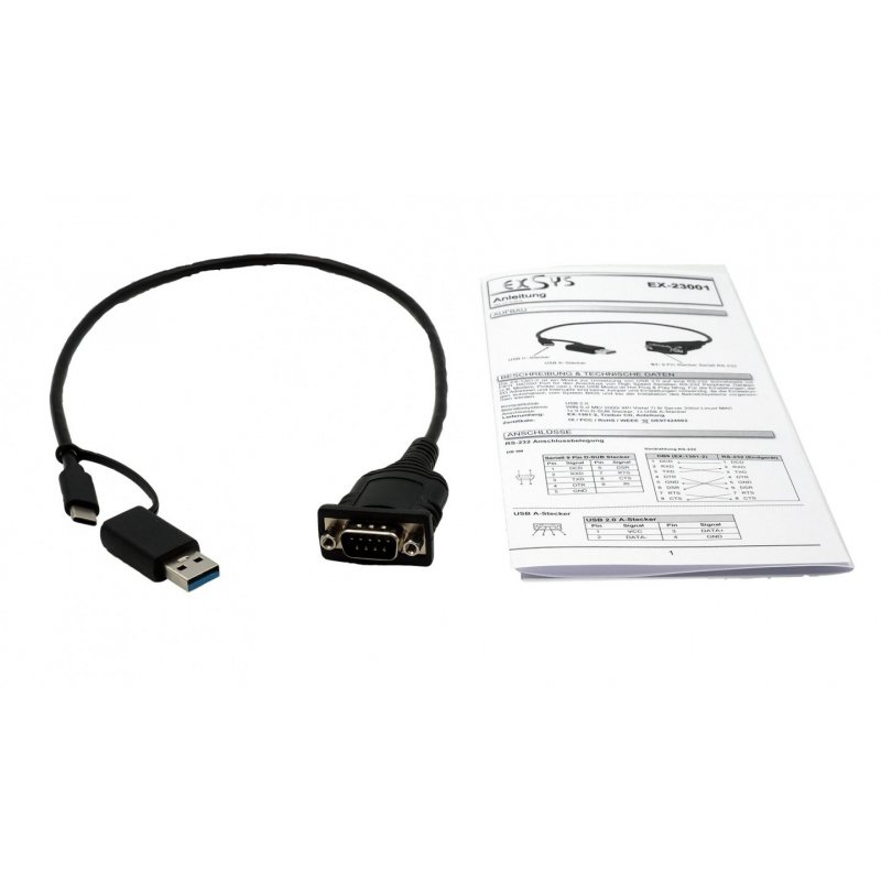EXSYS EX-23001 serial cable Black 0.5 m USB Type-A/USB Type-C DB-9