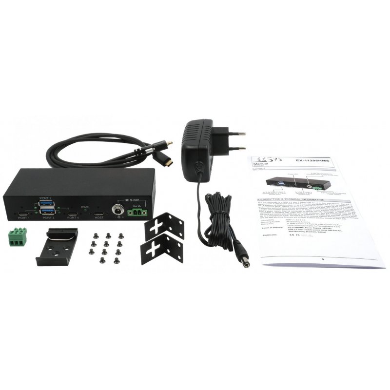 EX-11295HMS Hub 4 ports USB 3.2 Gen 2 Kit rail Din et mur VIA VL822 Chipset