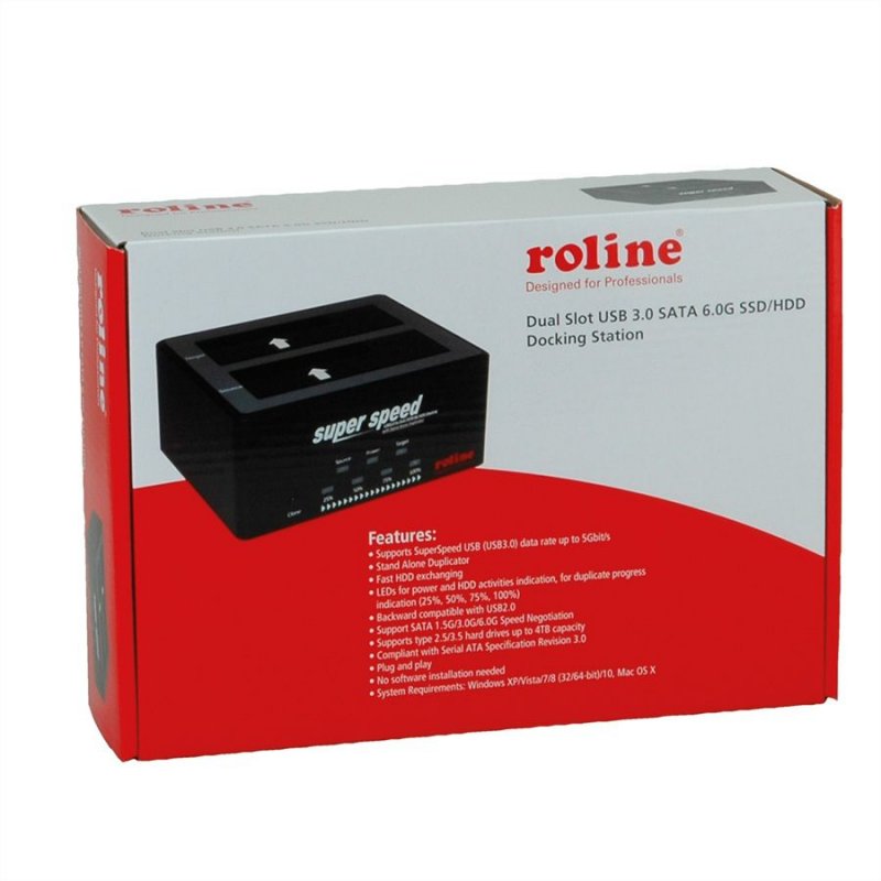 ROLINE 16.01.4122 Station d'accueil de disques de stockage USB 3.2 Gen 1 (3.1 Gen 1) Type-B Noir
