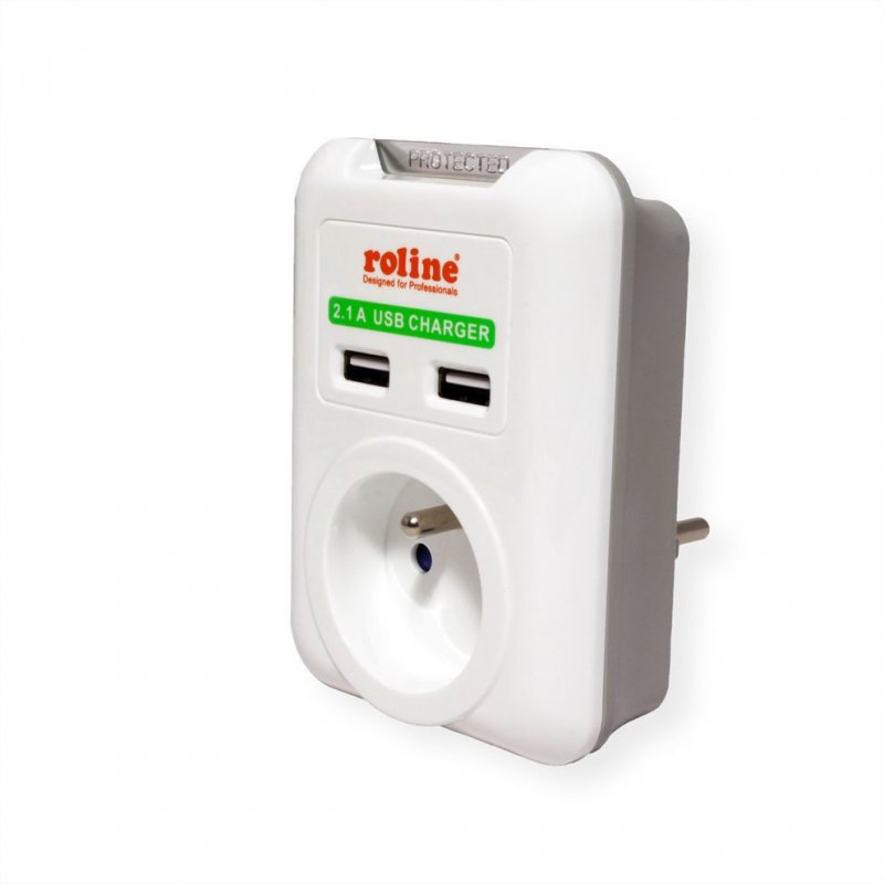 ROLINE Prise murale UTE, 2x USB, blanche