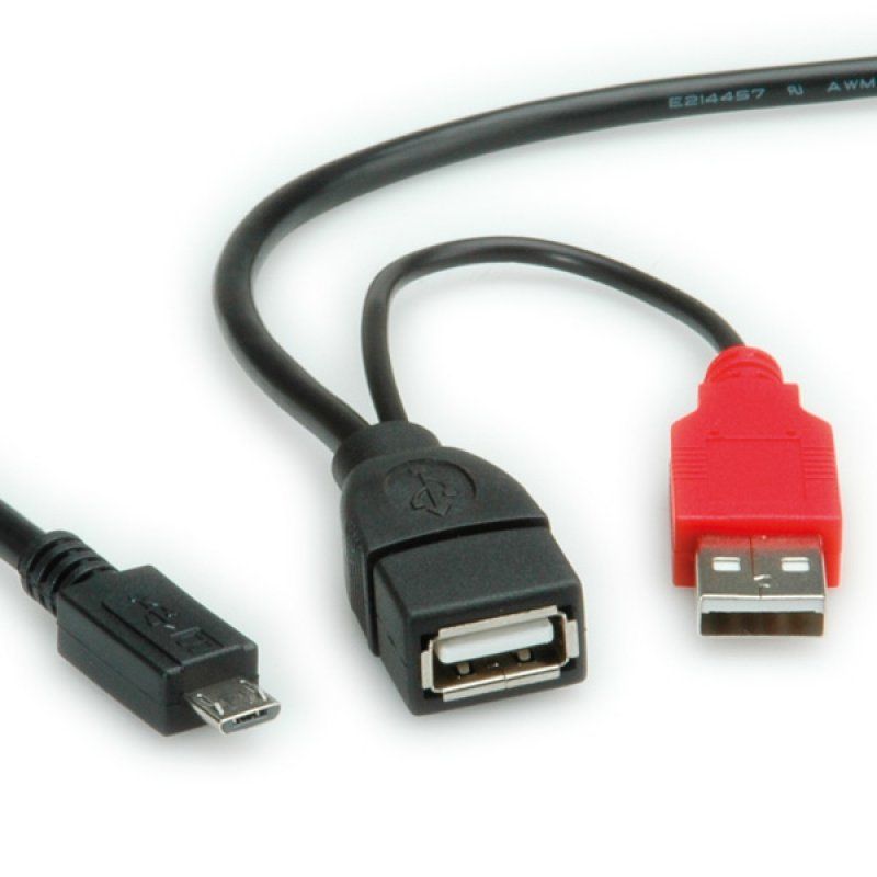ROLINE Câble USB 2.0 en Y, 2x Type A (M/F) - Micro B M, 1 m