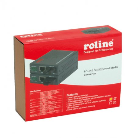 ROLINE RC-100FX/ST Fast Ethernet Converter, RJ-45 to ST, Loop-back