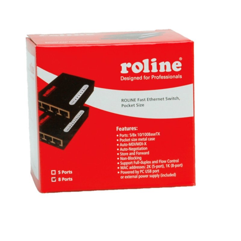 ROLINE Fast Ethernet Switch, Pocket, 8 Ports