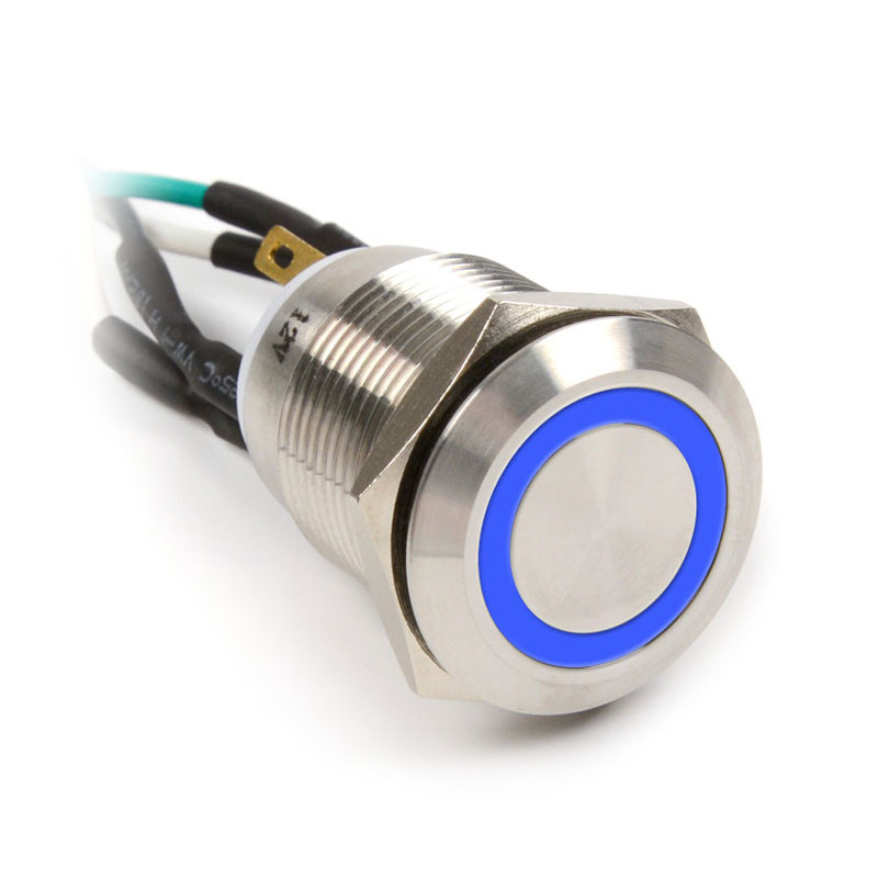 Impactics compatible Vandalismustaster 19mm, IP67, blaue LED - silber