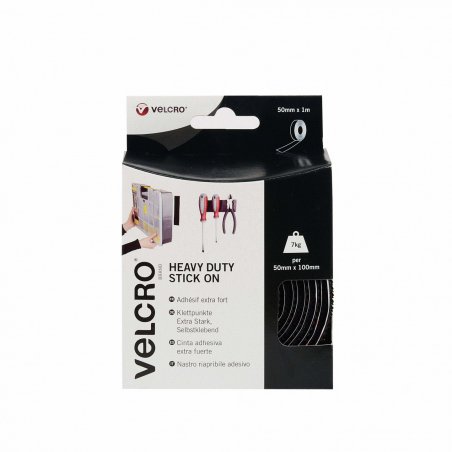 VELCRO Bande 50mmx1m noir crochets&velours autocollants extra fort
