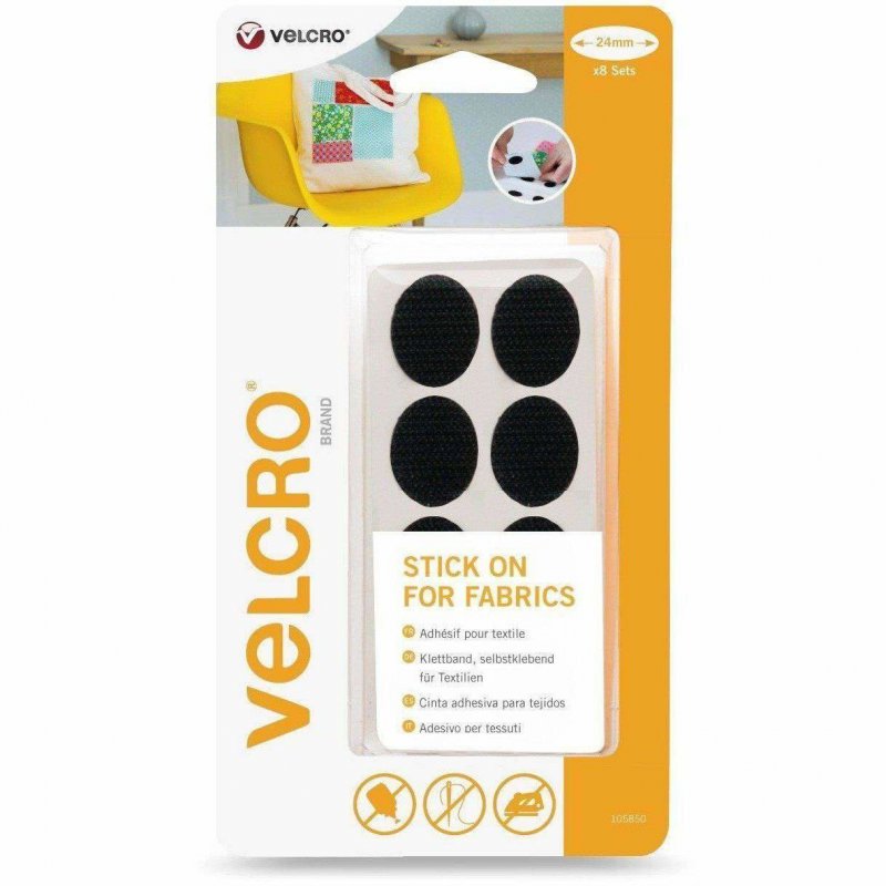 VELCRO Pour textiles 24mmx8sets noir Bande à coller crochets & velours