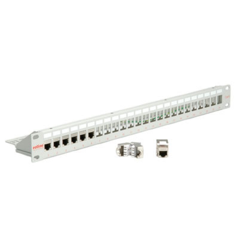 ROLINE Panneau de brassage 19" pour Keystone, 24 ports blindé, gris clair
