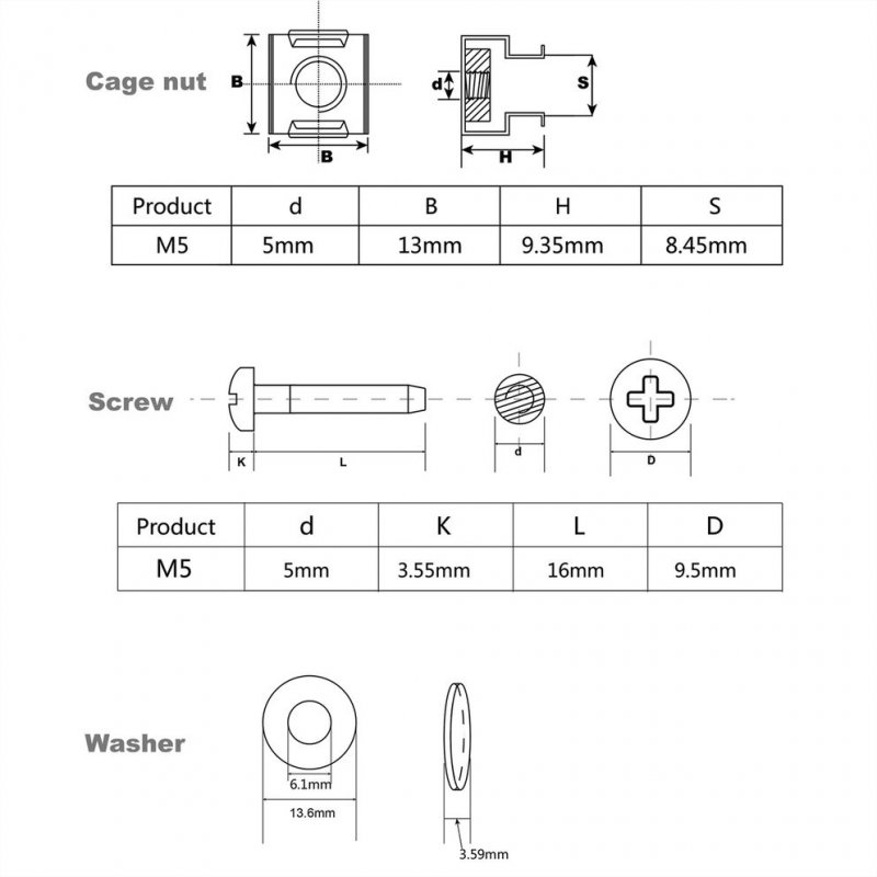 ROLINE Matériel de montage 19" M5 100 pièces, noir