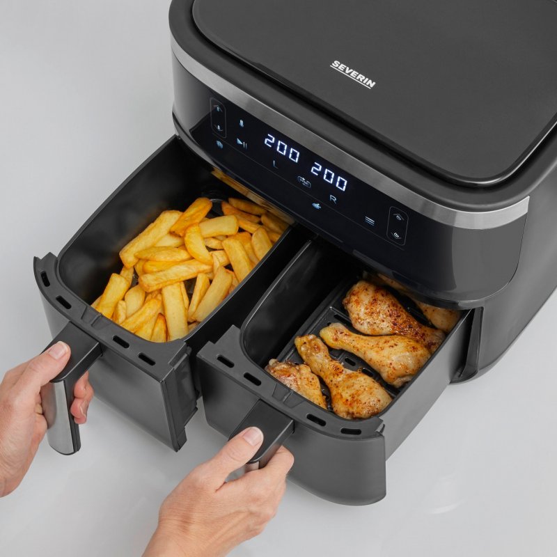Severin FR 2453 Double 3.25 L Stand-alone 2850 W Hot air fryer Black, Silver