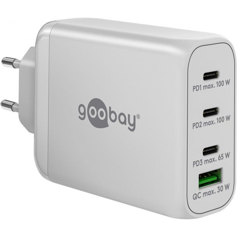 USB-C PD Multiport-Schnellladegerät 100 Watt (weiß, 1x USB-A QC, 3x USB-C PD, GaN-Technologie)