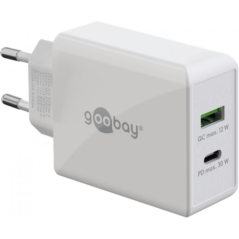 Goobay 61674 mobile device charger Headphones, Mobile phone, Smartphone White AC Fast charging Indoor