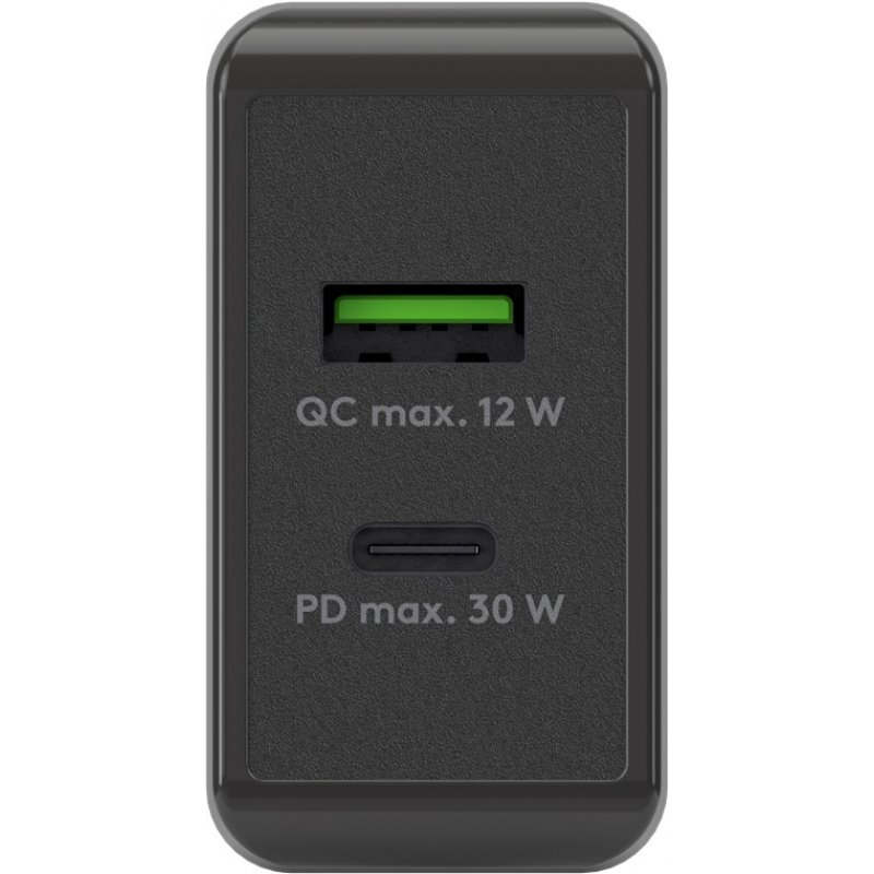 USB-C PD Dual-Schnellladegerät 30 Watt (schwarz, 1x USB-A, 1x USB-C PD)