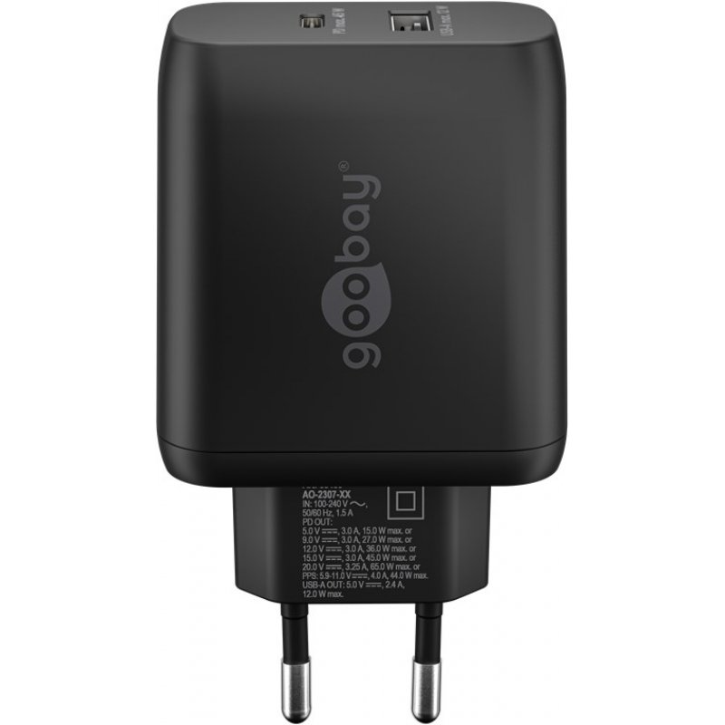 Goobay USB-C™ PD Dual-Schnellladegerät (65 W) schwarz