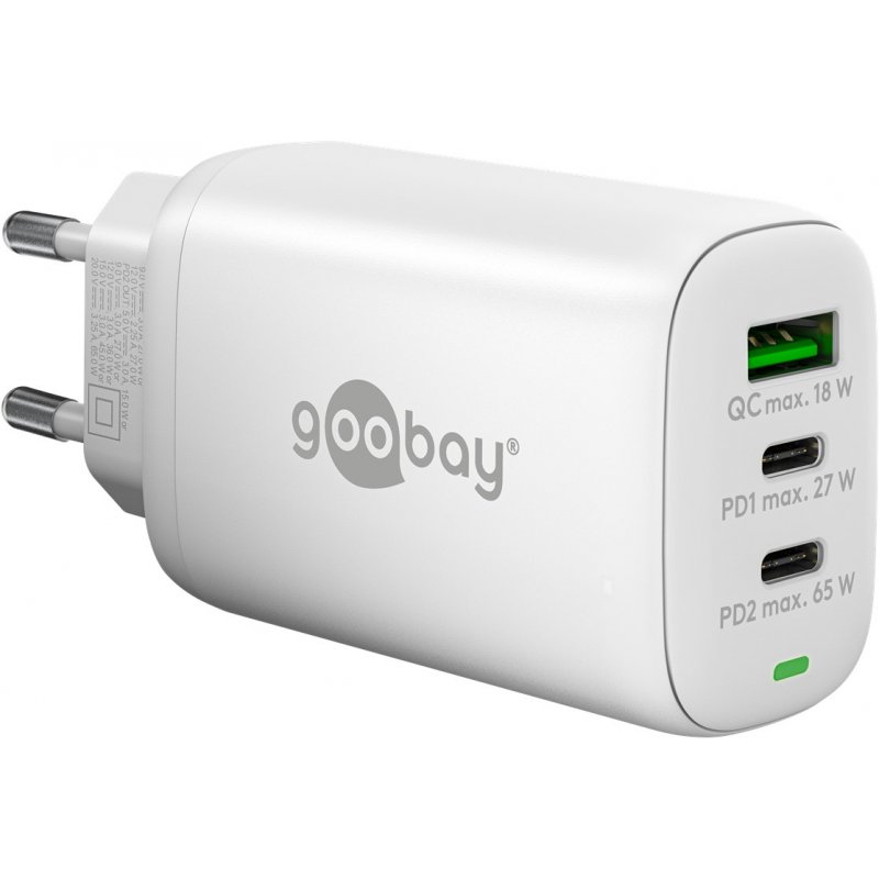 Goobay USB-C™ PD 3-fach Multiport-Schnellladegerät (65 W) - weiß