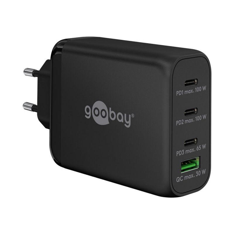 USB-C PD Multiport-Schnellladegerät 100 Watt (schwarz, 1x USB-A QC, 3x USB-C PD, GaN-Technologie)