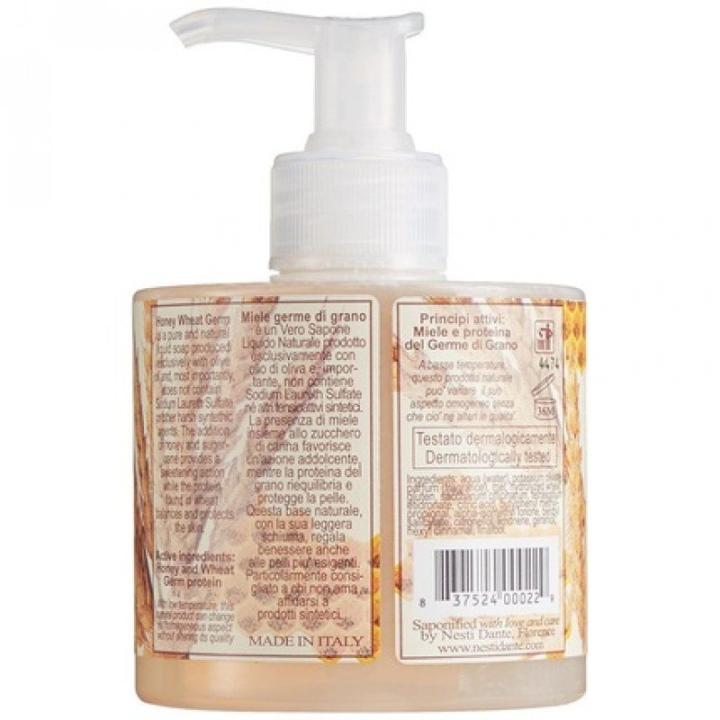 HONEY &amp WHEAT GERM - washbasin &amp bath bottle with pump NATURAL LIQUID SOAP 300 ML