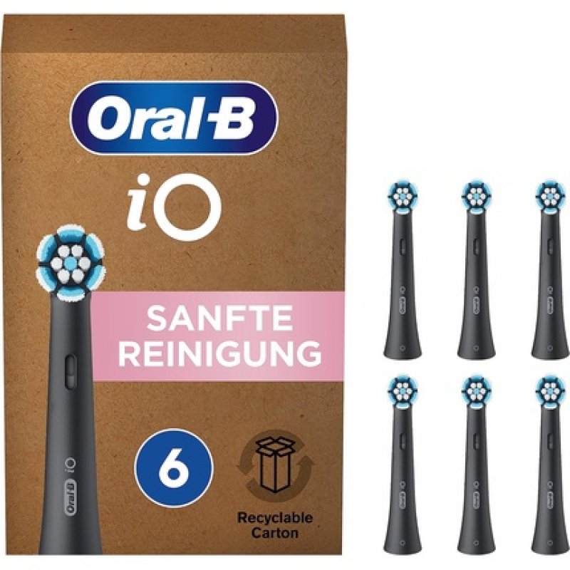 Oral-B iO Sanfte Reinigung Aufsteckbürste 6er (schwarz, Frustfreie Verpackung)