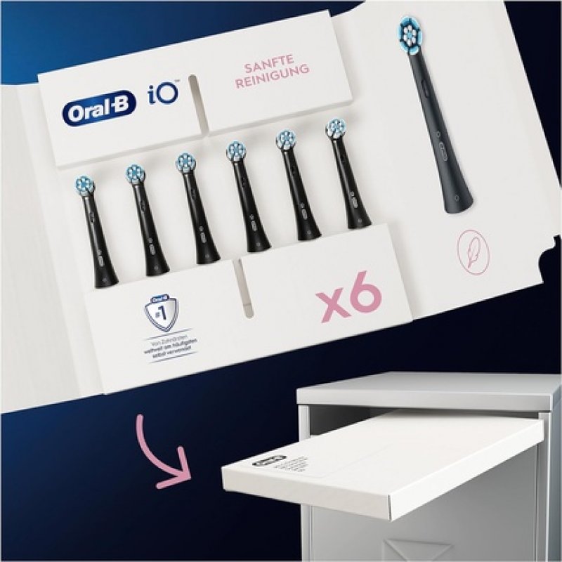 Oral-B iO Sanfte Reinigung Aufsteckbürste 6er (schwarz, Frustfreie Verpackung)