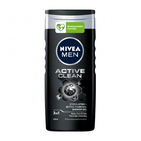 NIVEA Men Active Clean Doccia Shampoo 250 ml 2-en-1 Cheveux et corps Non-professionnel Hommes