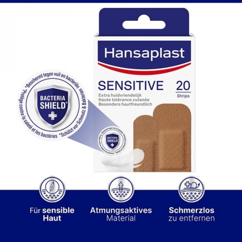 Hansaplast Sensitive Skin Tone Plasters Medium with Bacteria Shield