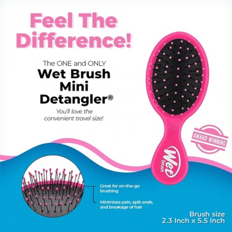 WetBrush Mini Detangler UltraSoft Bristles Travel Perfect Brush Suitable for All Hairtypes Pink