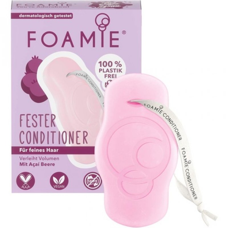 Foamie Solid Conditioner 80g for Fine and Dry Hair - Provides More Volume with Açaí Berries and Almond Extracts -