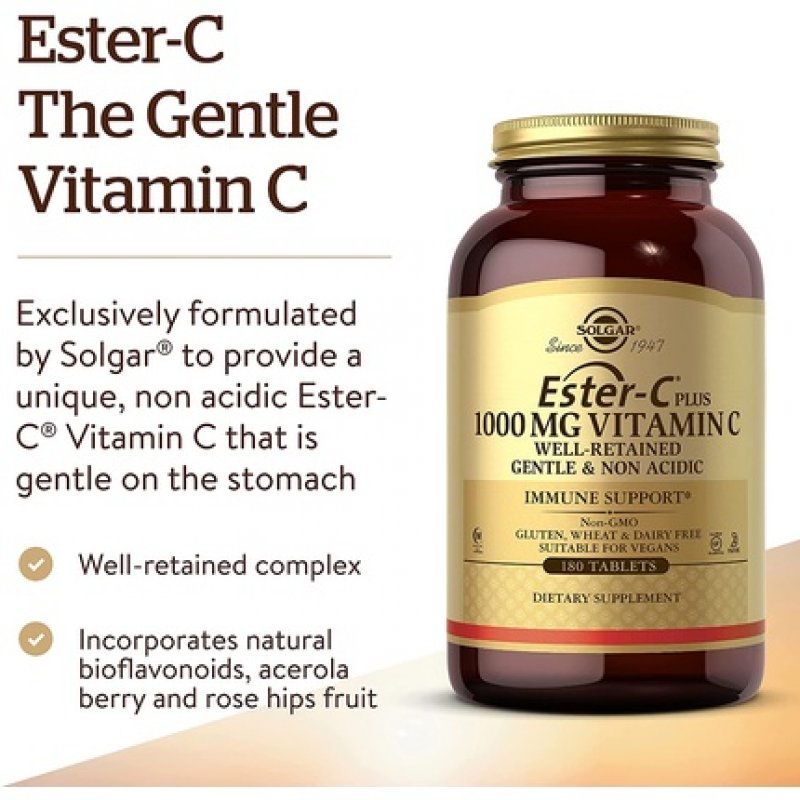 Solgar Ester-C Plus 1000 Mg Vitamin C Ascorbate Complex, 180 Tablets - Gentle
